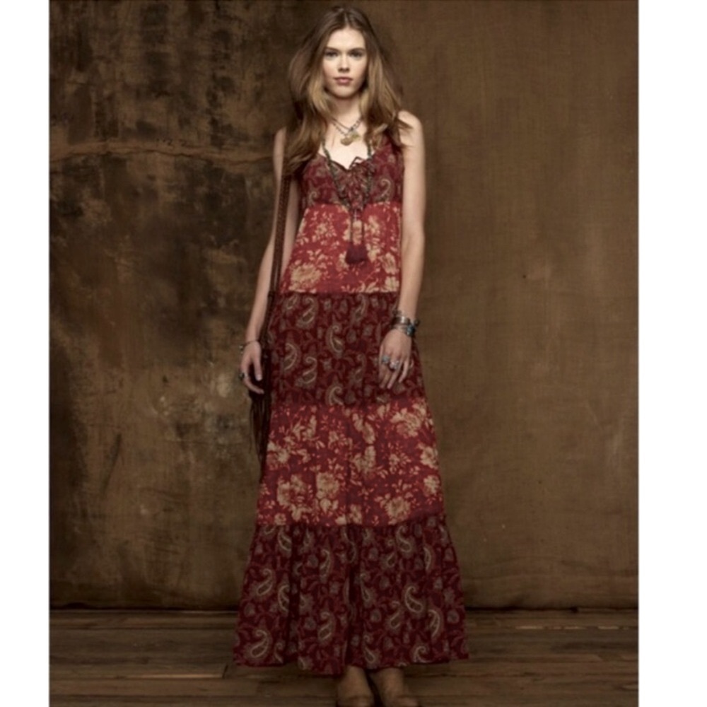 Ralph Lauren Boho Floral/Paisley Print Maxi Dress in Red Hues